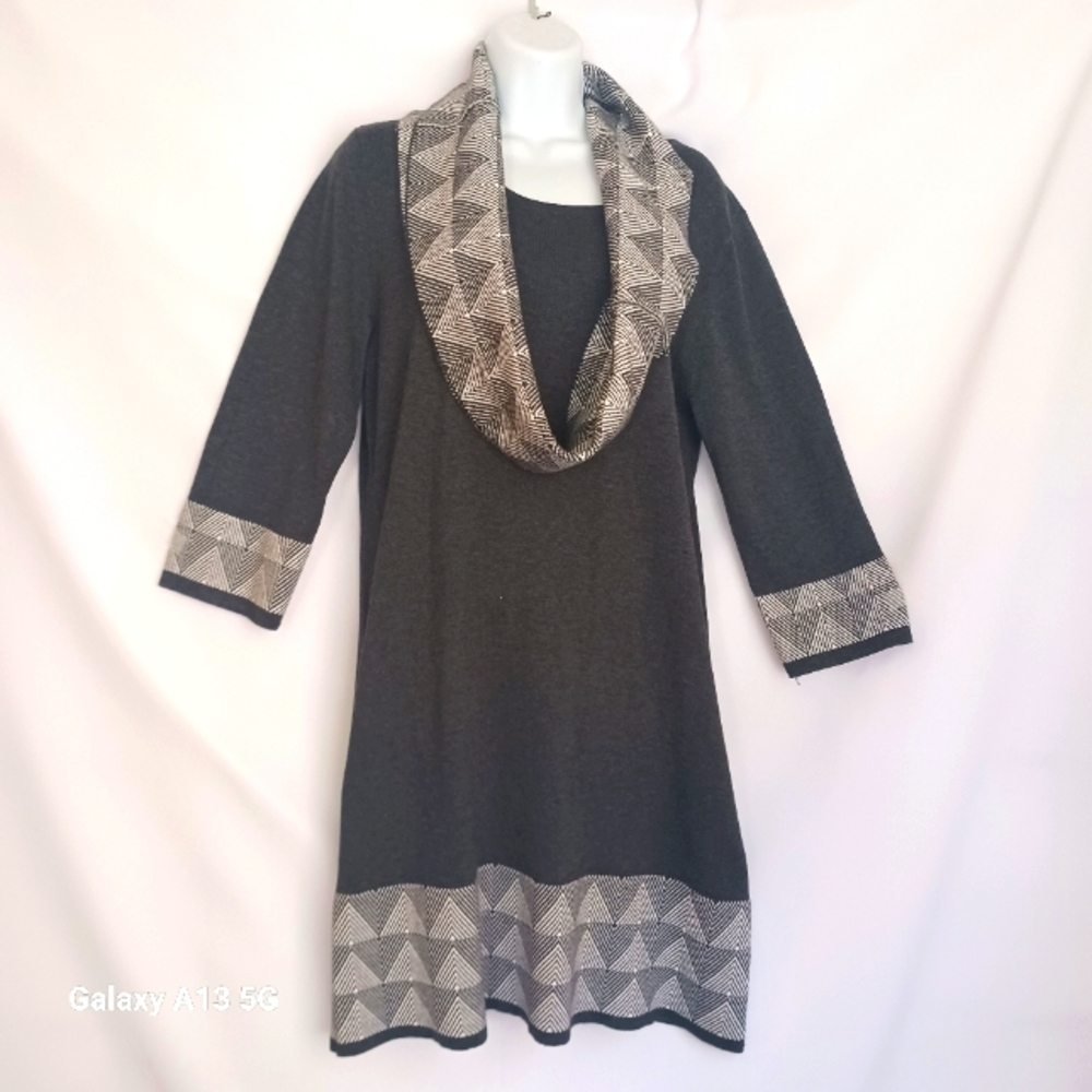 Reference Point Dresses Women's  Grey Contrast Cowlneck Sweater Dress Sz…